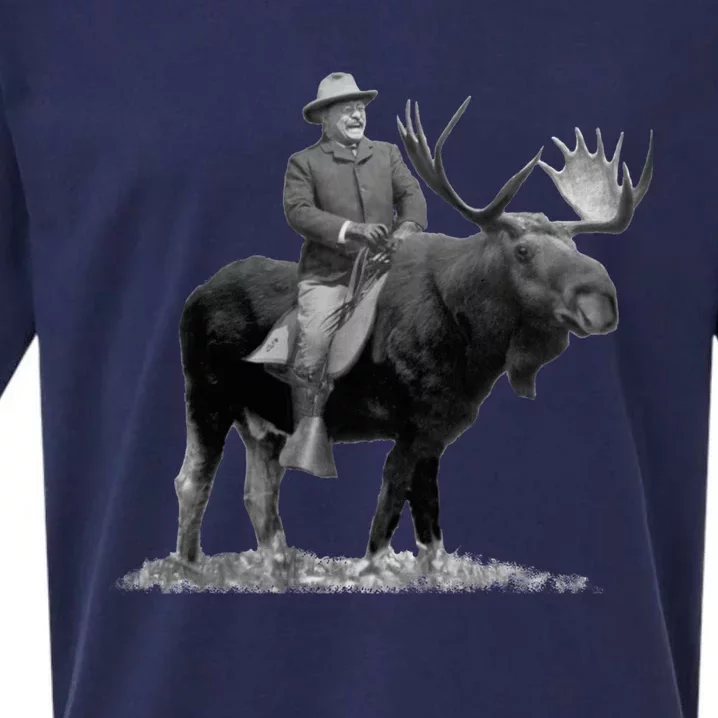 Teddy Roosevelt Riding A Bull Moose Sueded Cloud Jersey T-Shirt