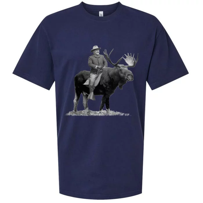 Teddy Roosevelt Riding A Bull Moose Sueded Cloud Jersey T-Shirt