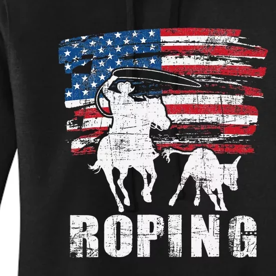 Team Roping Roper Usa American Flag Header Heeler Horse Women's Pullover Hoodie