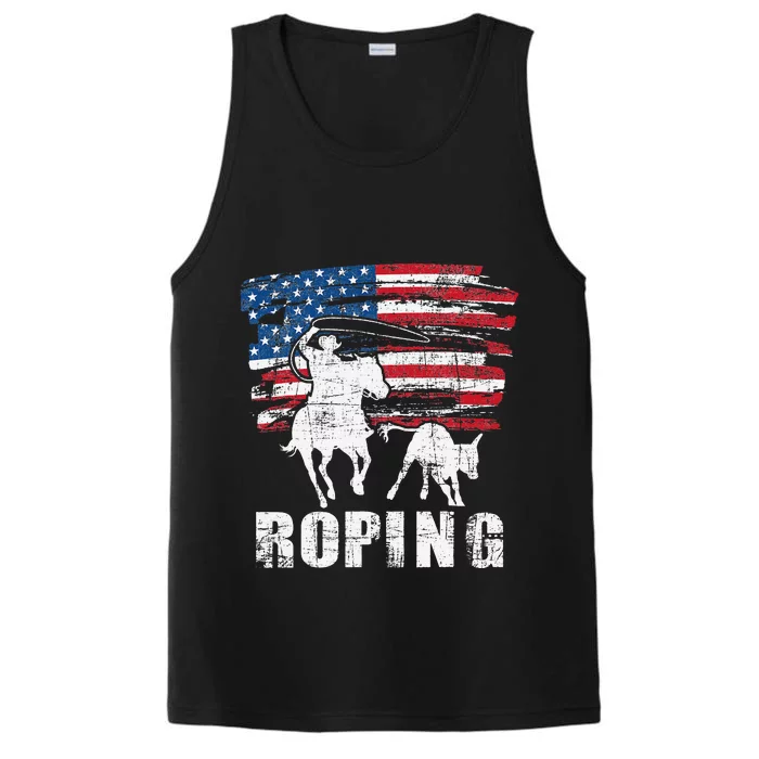 Team Roping Roper Usa American Flag Header Heeler Horse Performance Tank