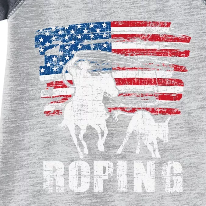 Team Roping Roper Usa American Flag Header Heeler Horse Infant Baby Jersey Bodysuit