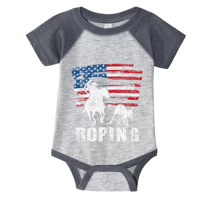 Team Roping Roper Usa American Flag Header Heeler Horse Infant Baby Jersey Bodysuit