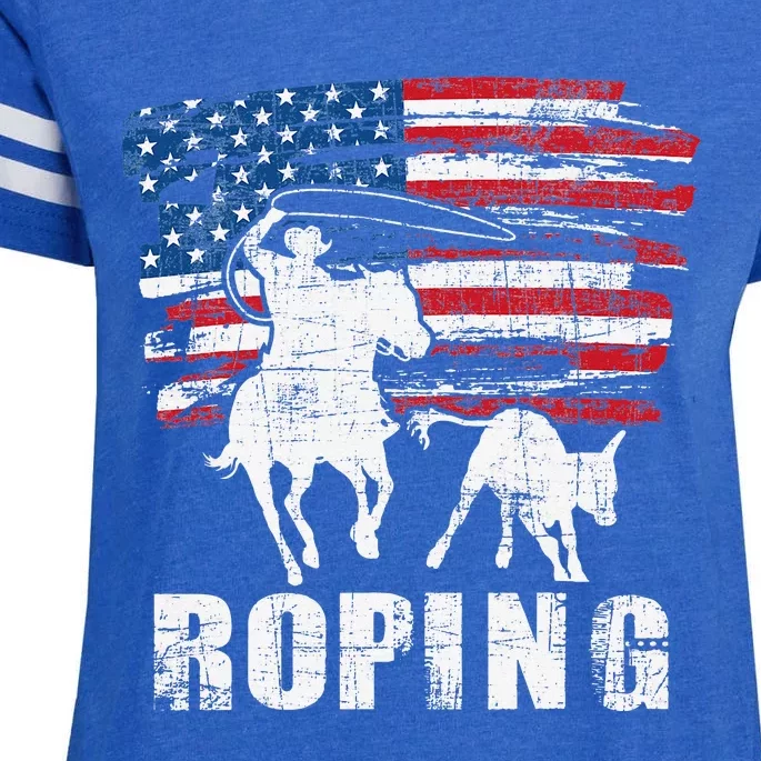 Team Roping Roper Usa American Flag Header Heeler Horse Enza Ladies Jersey Football T-Shirt