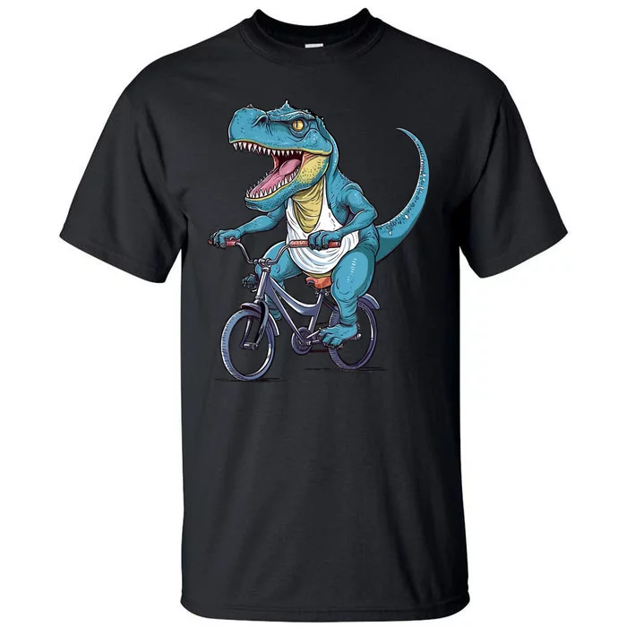 T Rex Riding Bike Funny Bicycle Rider Cycling Dinosaur Tall T-Shirt