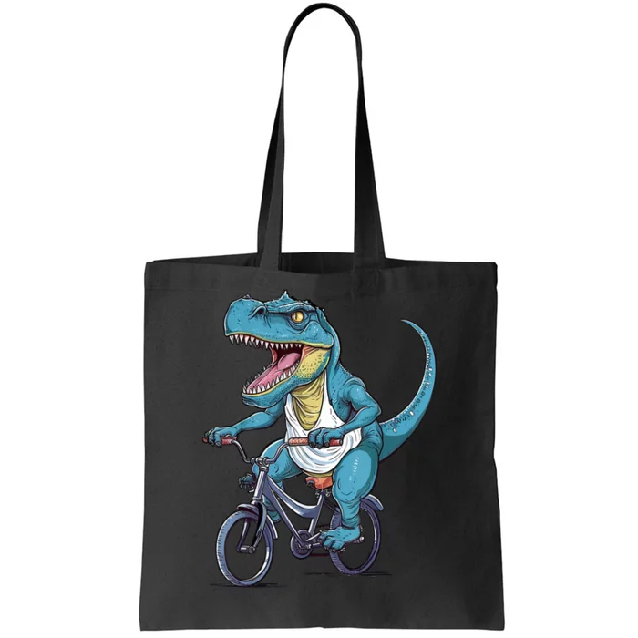 T Rex Riding Bike Funny Bicycle Rider Cycling Dinosaur Tote Bag