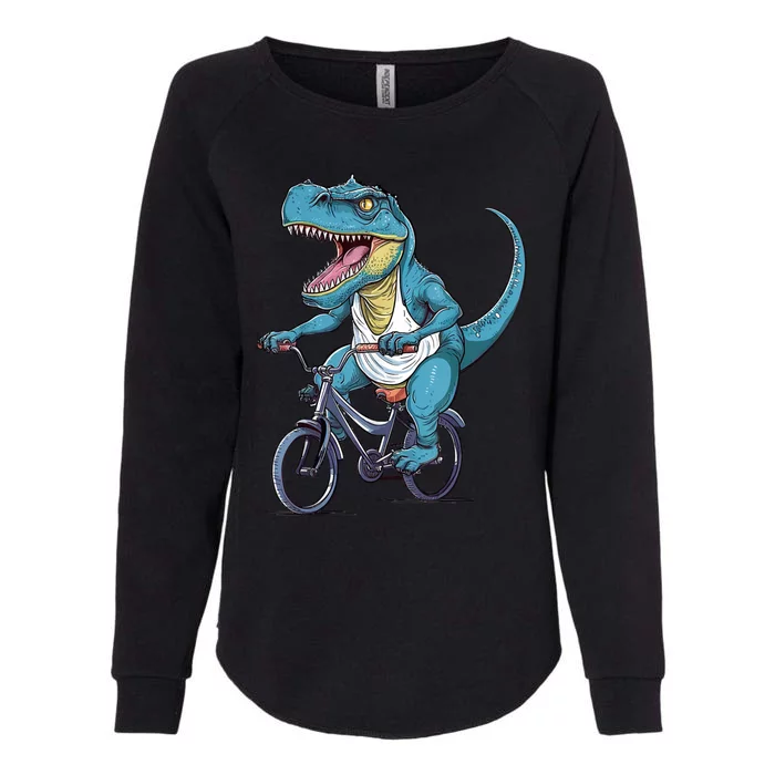 T Rex Riding Bike Funny Bicycle Rider Cycling Dinosaur Womens California Wash Sweatshirt