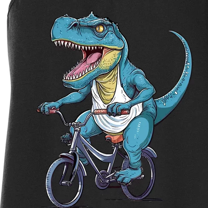 T Rex Riding Bike Funny Bicycle Rider Cycling Dinosaur Women's Racerback Tank