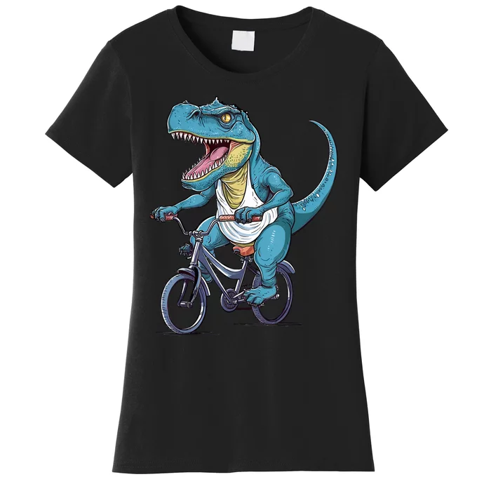 T Rex Riding Bike Funny Bicycle Rider Cycling Dinosaur Women's T-Shirt