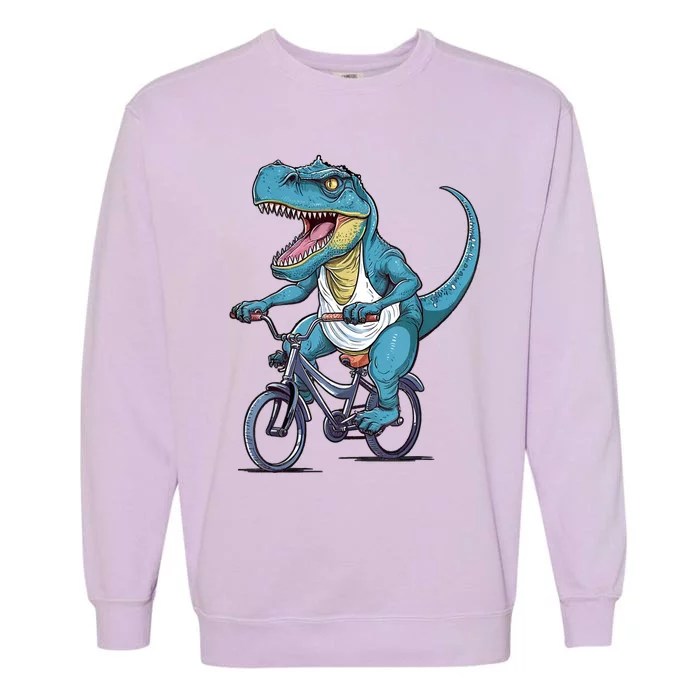 T Rex Riding Bike Funny Bicycle Rider Cycling Dinosaur Garment-Dyed Sweatshirt