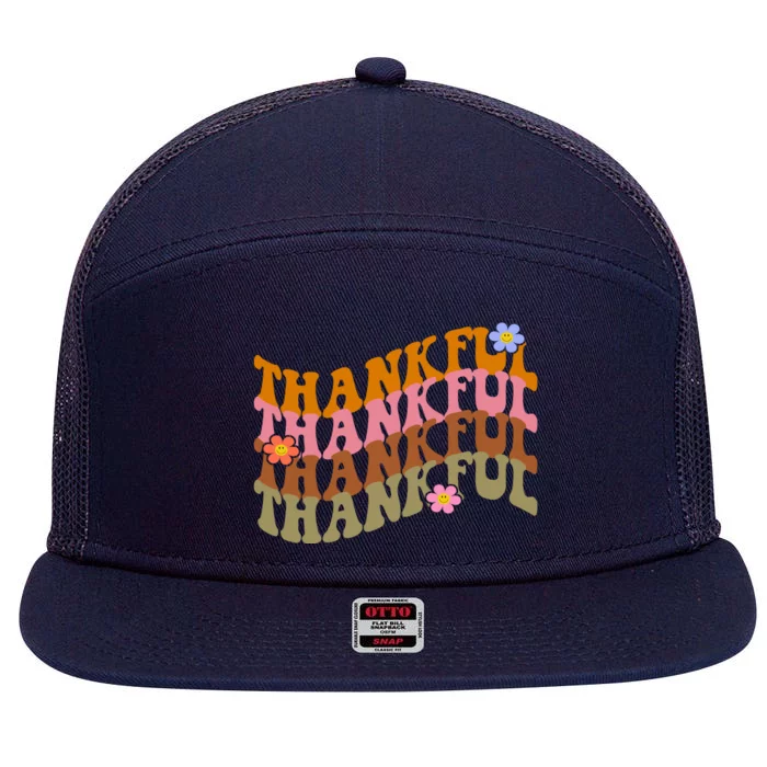 Thankful Retro Sunflower Cute Gift 7 Panel Mesh Trucker Snapback Hat