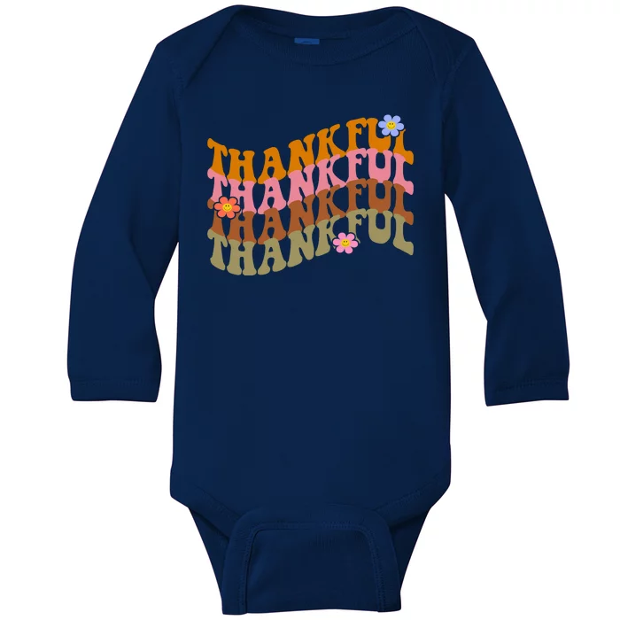 Thankful Retro Sunflower Cute Gift Baby Long Sleeve Bodysuit