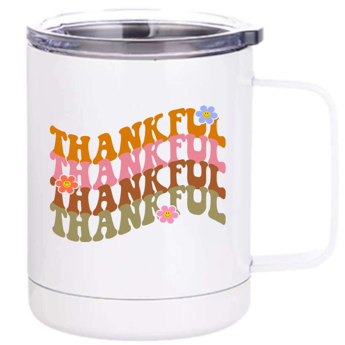 Thankful Retro Sunflower Cute Gift Front & Back 12oz Stainless Steel Tumbler Cup