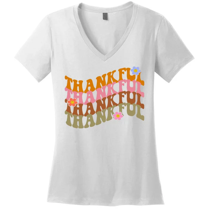 Thankful Retro Sunflower Cute Gift Women's V-Neck T-Shirt