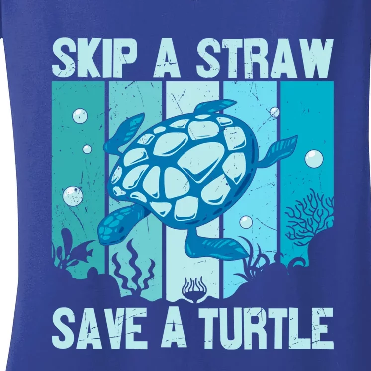 Turtle Rescue Skip A Straw Save A Turtle Gift Women's V-Neck T-Shirt