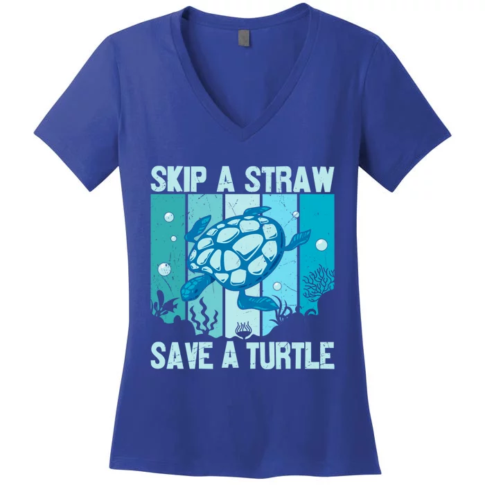 Turtle Rescue Skip A Straw Save A Turtle Gift Women's V-Neck T-Shirt