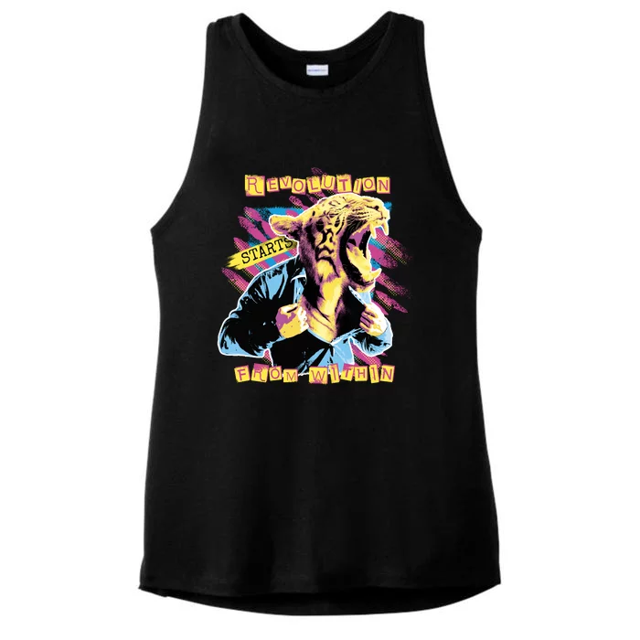 The Revolution Starts From Within Roaring Tiger Man Ladies Tri-Blend Wicking Tank