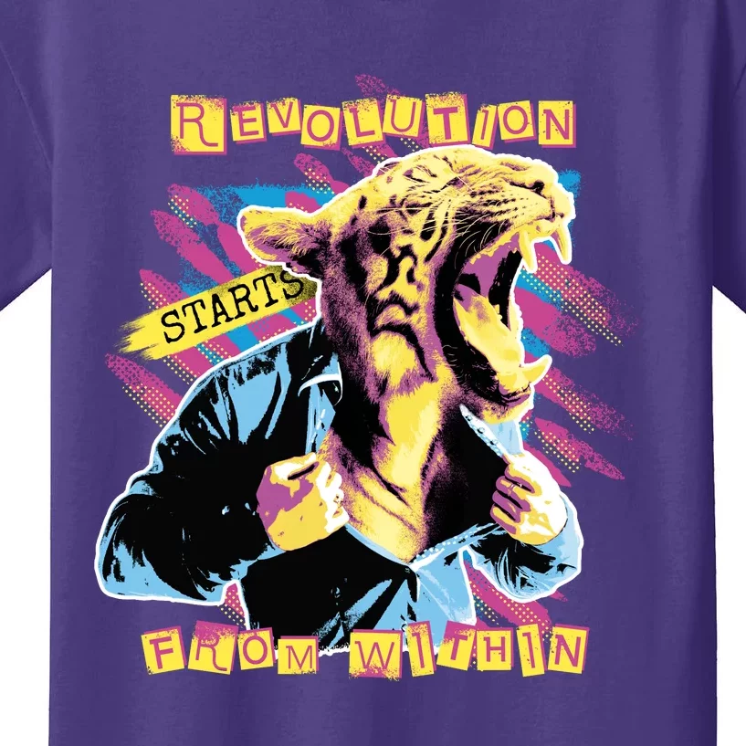 The Revolution Starts From Within Roaring Tiger Man Kids T-Shirt