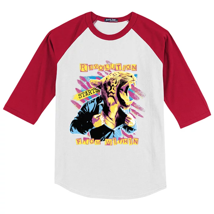 The Revolution Starts From Within Roaring Tiger Man Kids Colorblock Raglan Jersey