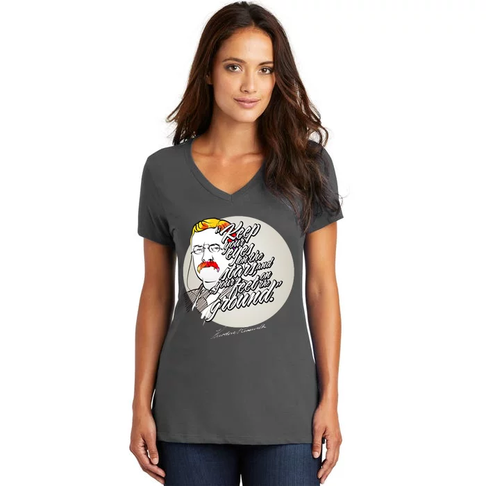 Theodore Roosevelt Sayings With Portrait Women's V-Neck T-Shirt