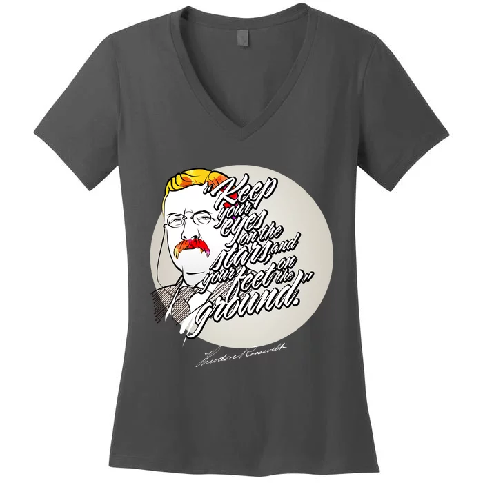 Theodore Roosevelt Sayings With Portrait Women's V-Neck T-Shirt