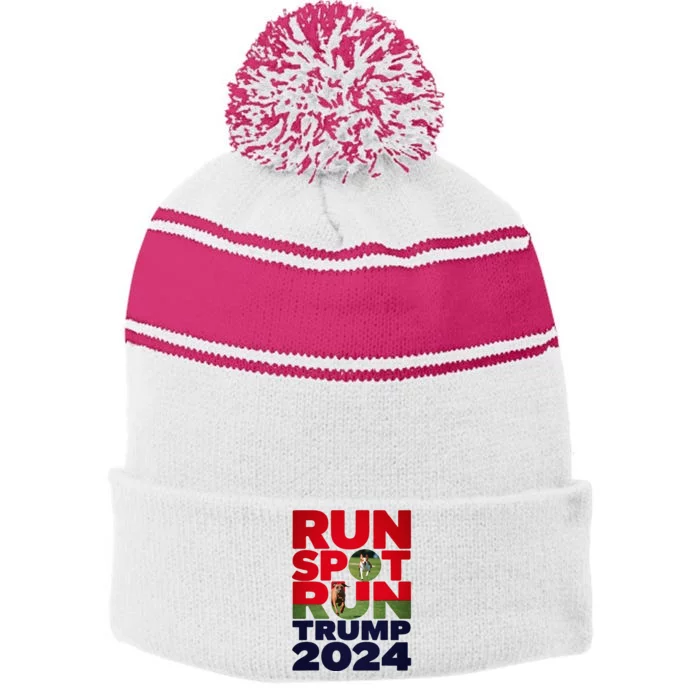 Trump Run Spot Run Funny Trump 2024 Merchandise Stripe Pom Pom Beanie