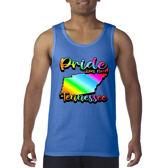 Tennessee Rainbow State Shape Pride Lives Here Design Gift Tank Top