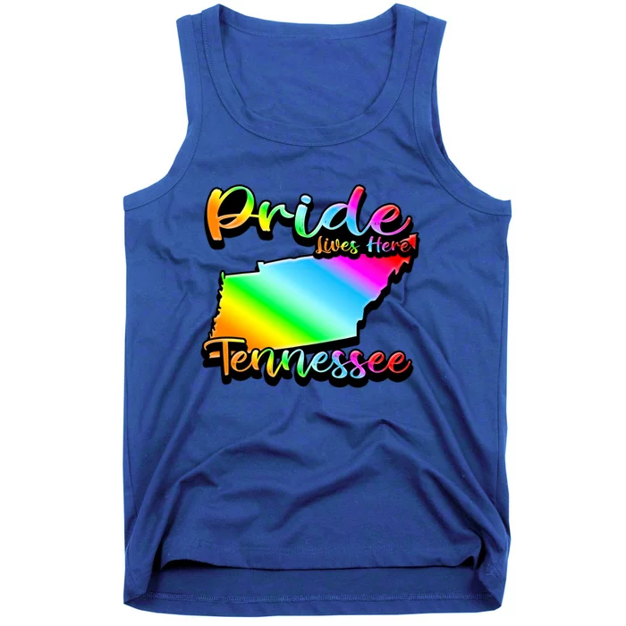 Tennessee Rainbow State Shape Pride Lives Here Design Gift Tank Top