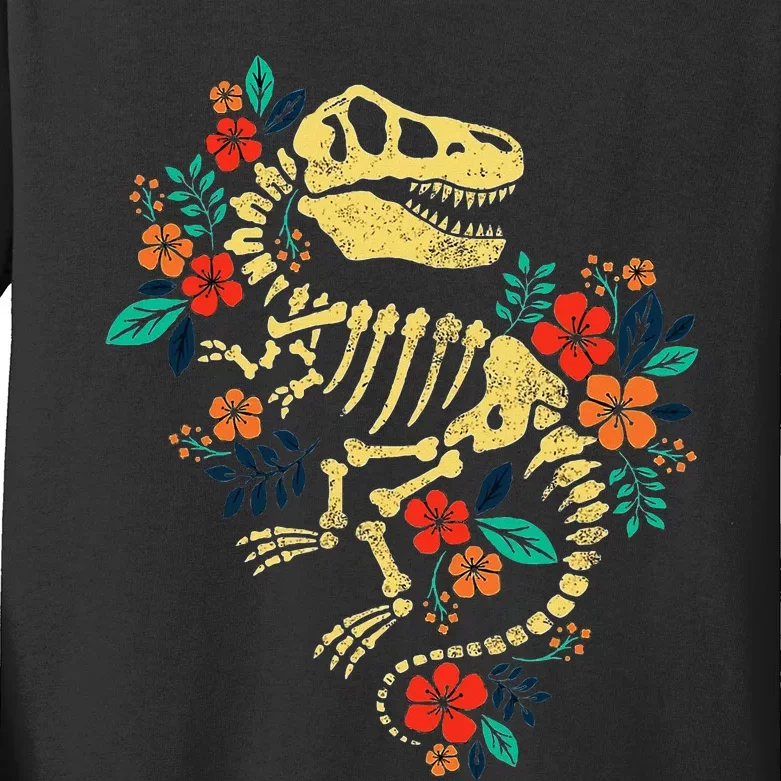 T Rex Skeleton Dino Bones Paleontologist Fossil Dinosaur Kids Long Sleeve Shirt