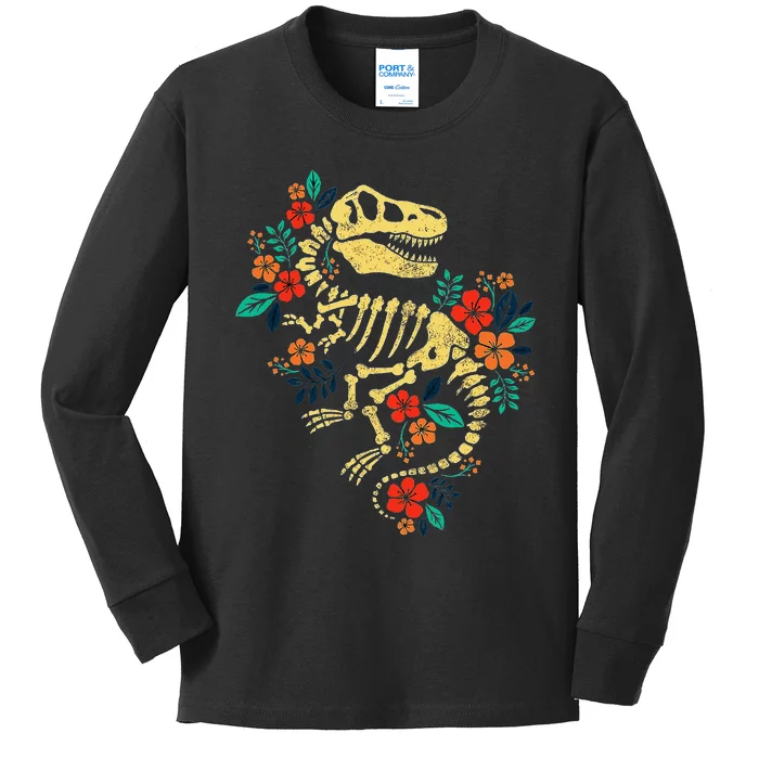 T Rex Skeleton Dino Bones Paleontologist Fossil Dinosaur Kids Long Sleeve Shirt