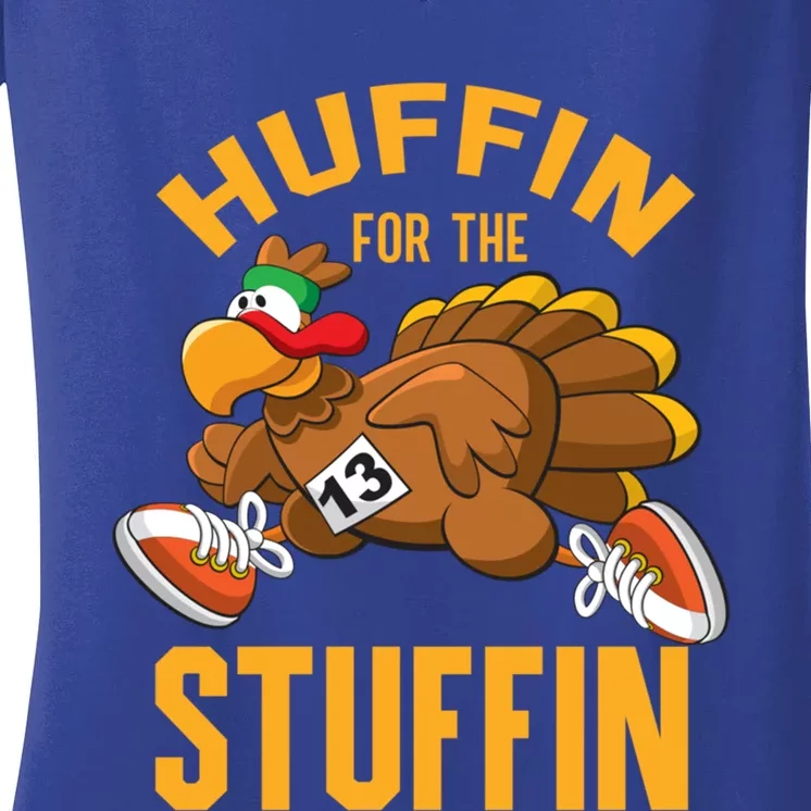 Thanksgiving Run Squad Huffin For The Stuffin Turkey Trot 5k Gift Women's V-Neck T-Shirt