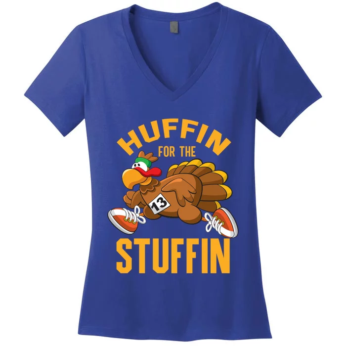 Thanksgiving Run Squad Huffin For The Stuffin Turkey Trot 5k Gift Women's V-Neck T-Shirt