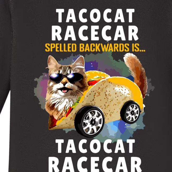 Tacocat Racecar Spelled Backwards Funny Mexican Car Taco Cat Baby Long Sleeve Bodysuit