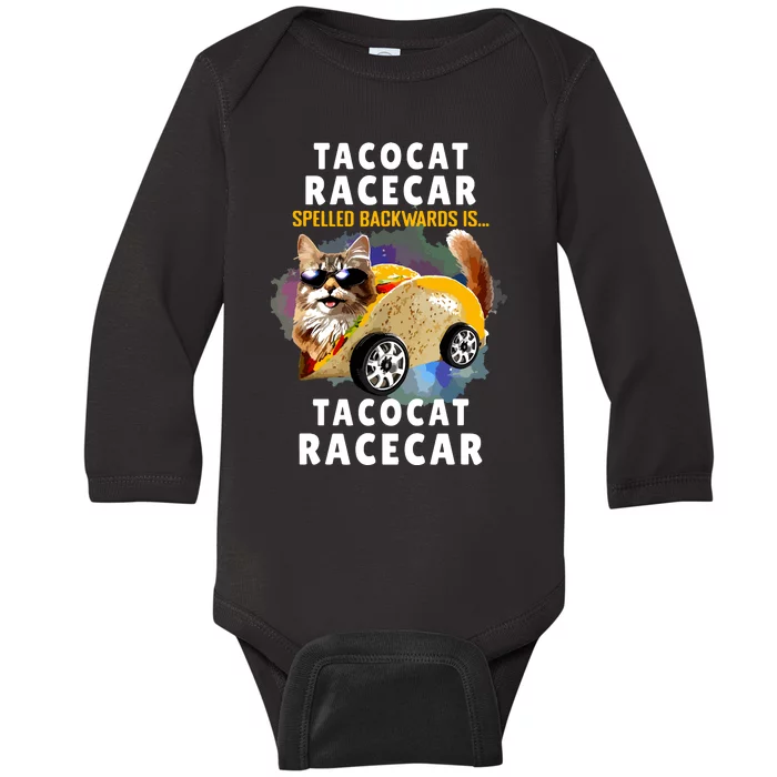 Tacocat Racecar Spelled Backwards Funny Mexican Car Taco Cat Baby Long Sleeve Bodysuit