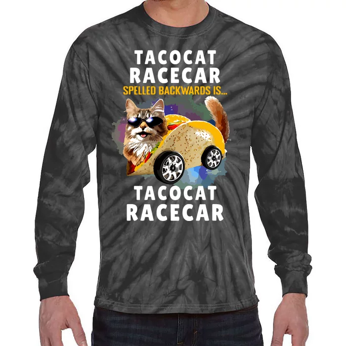 Tacocat Racecar Spelled Backwards Funny Mexican Car Taco Cat Tie-Dye Long Sleeve Shirt