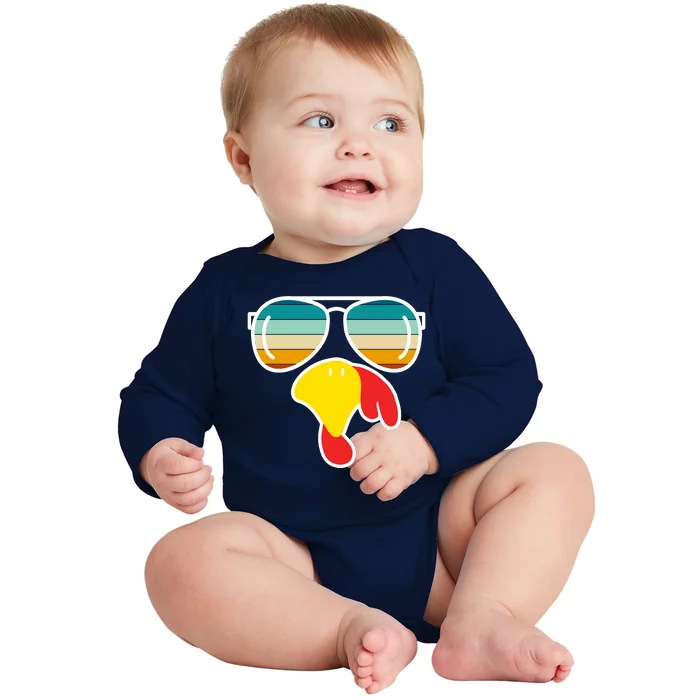 Turkey Retro Sunset Cool Thanksgiving Baby Long Sleeve Bodysuit