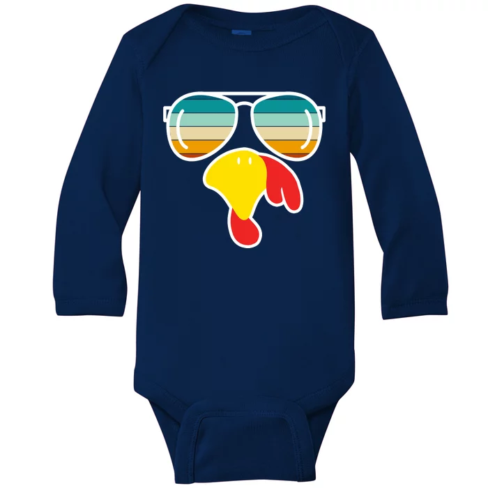 Turkey Retro Sunset Cool Thanksgiving Baby Long Sleeve Bodysuit