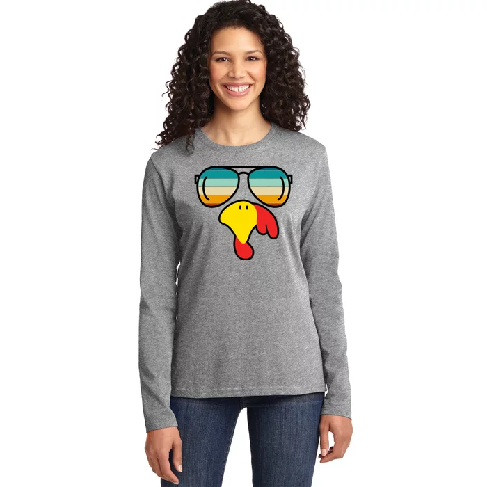 Turkey Retro Sunset Cool Thanksgiving Ladies Long Sleeve Shirt