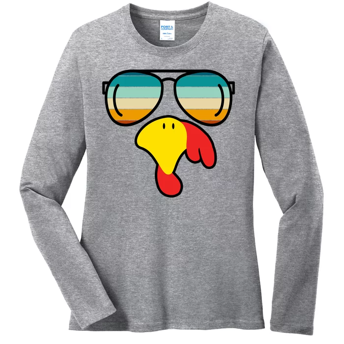 Turkey Retro Sunset Cool Thanksgiving Ladies Long Sleeve Shirt