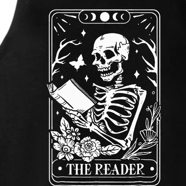 The Reader Spooky Season Retro Halloween Skeleton Tarot Card Ladies Tri-Blend Wicking Tank