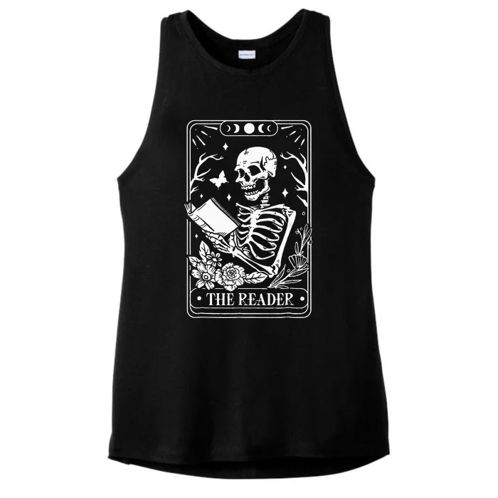 The Reader Spooky Season Retro Halloween Skeleton Tarot Card Ladies Tri-Blend Wicking Tank