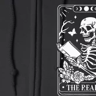 The Reader Spooky Season Retro Halloween Skeleton Tarot Card Full Zip Hoodie