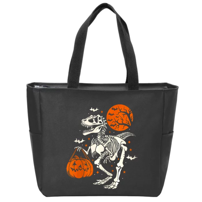 T Rex Skeleton Halloween Dinosaur Spooky Costume 2024 Zip Hoodie Zip Tote Bag