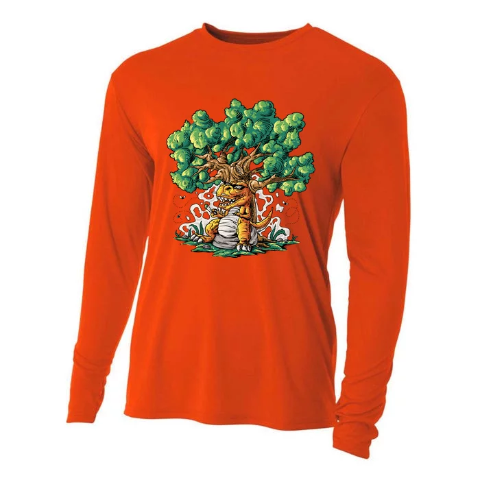 T Rex Smoking Joint Under A Tree Cooling Performance Long Sleeve Crew