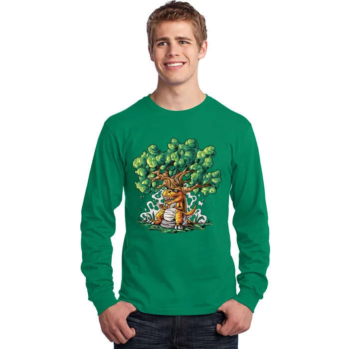 T Rex Smoking Joint Under A Tree Long Sleeve Shirt