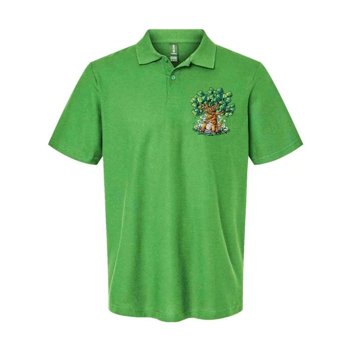 T Rex Smoking Joint Under A Tree Softstyle Adult Sport Polo