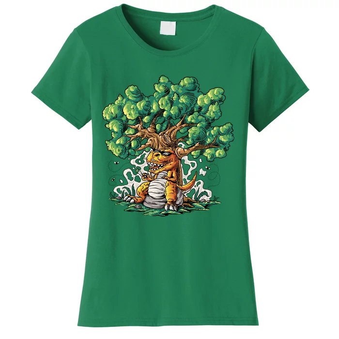 T Rex Smoking Joint Under A Tree Women's T-Shirt