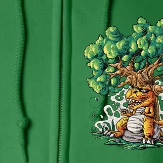 T Rex Smoking Joint Under A Tree Full Zip Hoodie