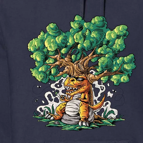 T Rex Smoking Joint Under A Tree Premium Hoodie