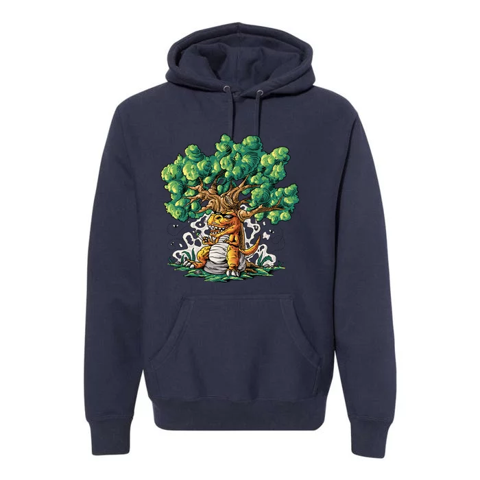 T Rex Smoking Joint Under A Tree Premium Hoodie