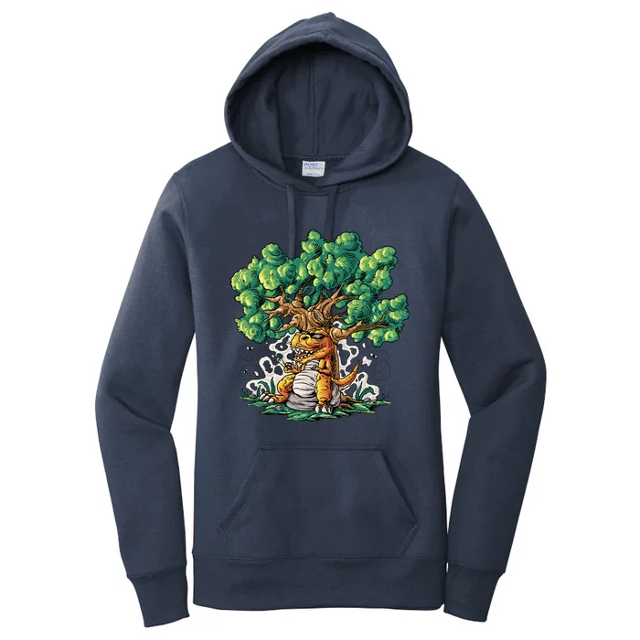 T Rex Smoking Joint Under A Tree Women's Pullover Hoodie